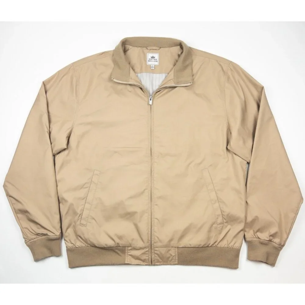 Peter Millar Bomber Jacket Men's Large Full Zip Lined Beige Golf Windbreaker - Picture 1 of 16